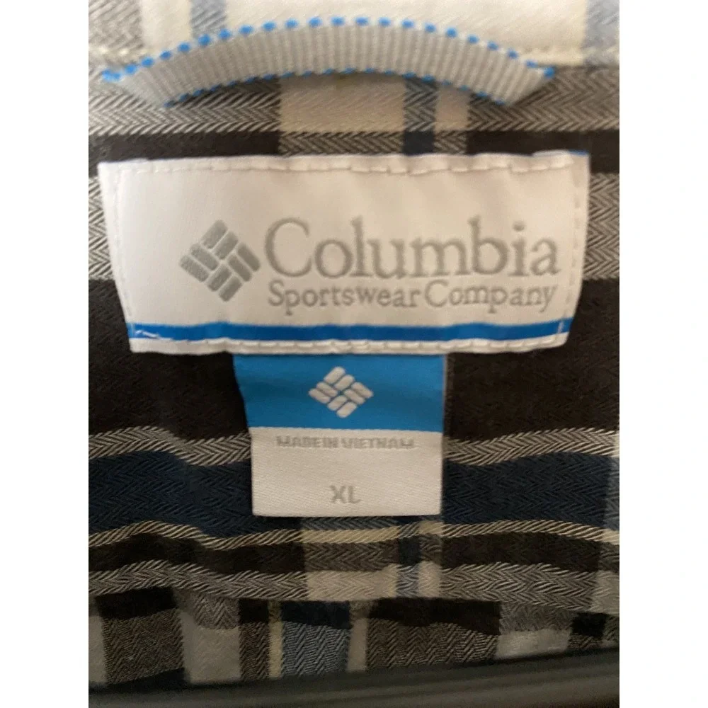 Columbia Mens XL Plaid Button-Up Shirt Grey Long Sleeve